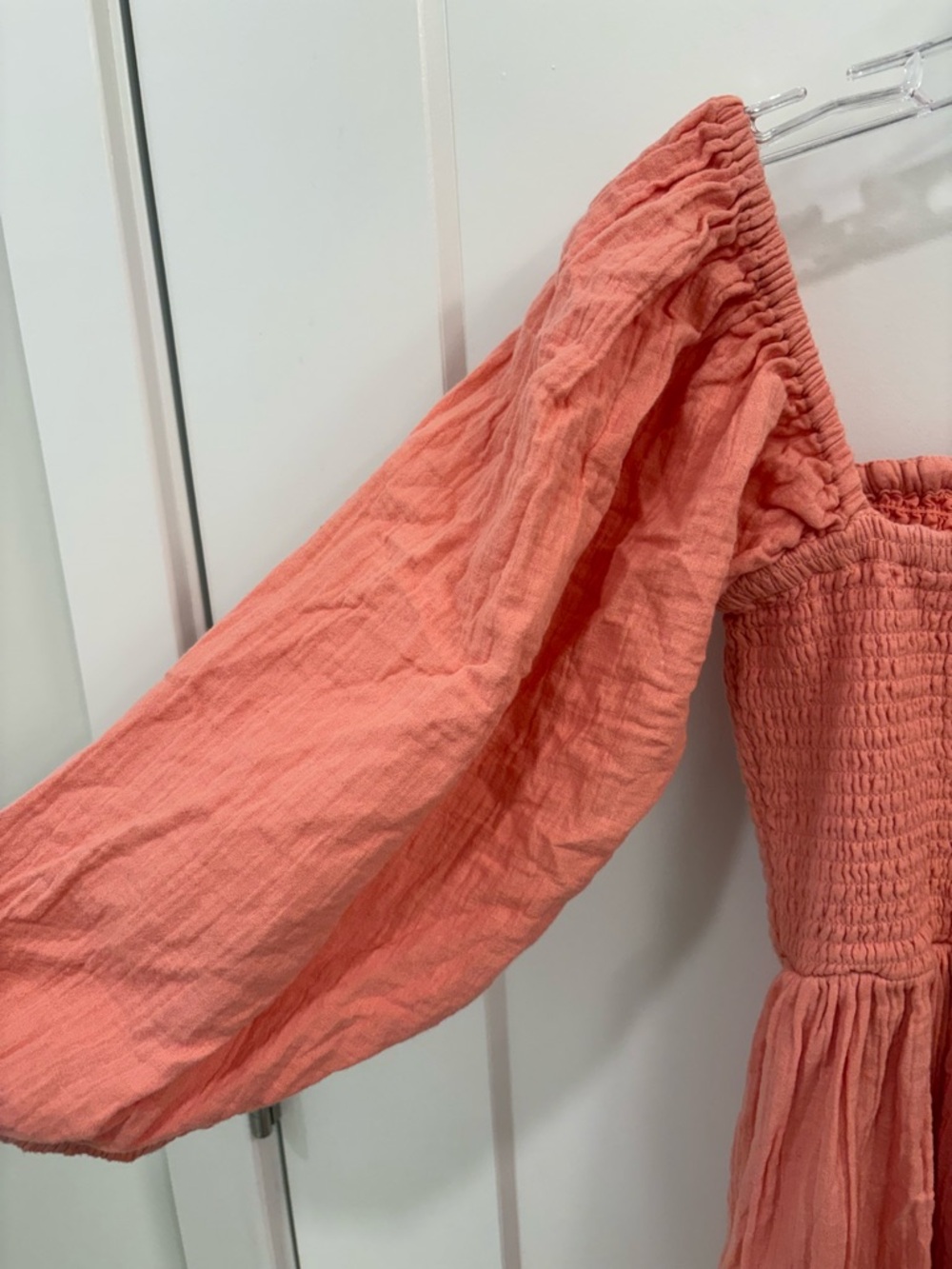 Quince 100% Organic Cotton Coral Gauze Smocked Square Neck Midi Dress Size XS - Picture 11 of 13